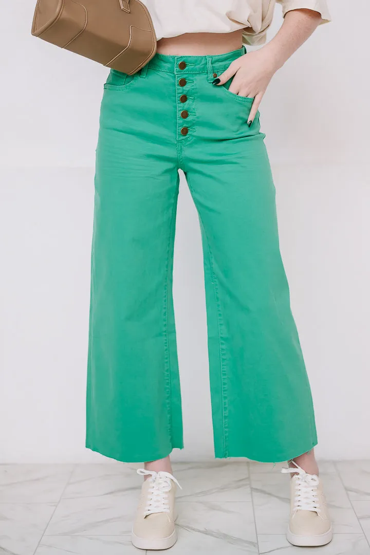 Elevate Stretch Wide Leg Twill Pants | Clover Green