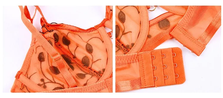 Embroidery Lace Bra Set Lingerie Push Up Brassiere Hollow Out Underwear Set Transparent Panties Underwear