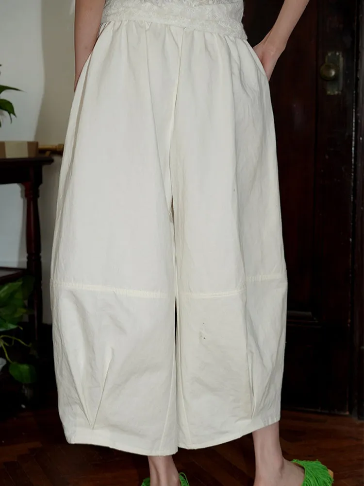 Embroidery Loose Bloomers Wide Leg Pants