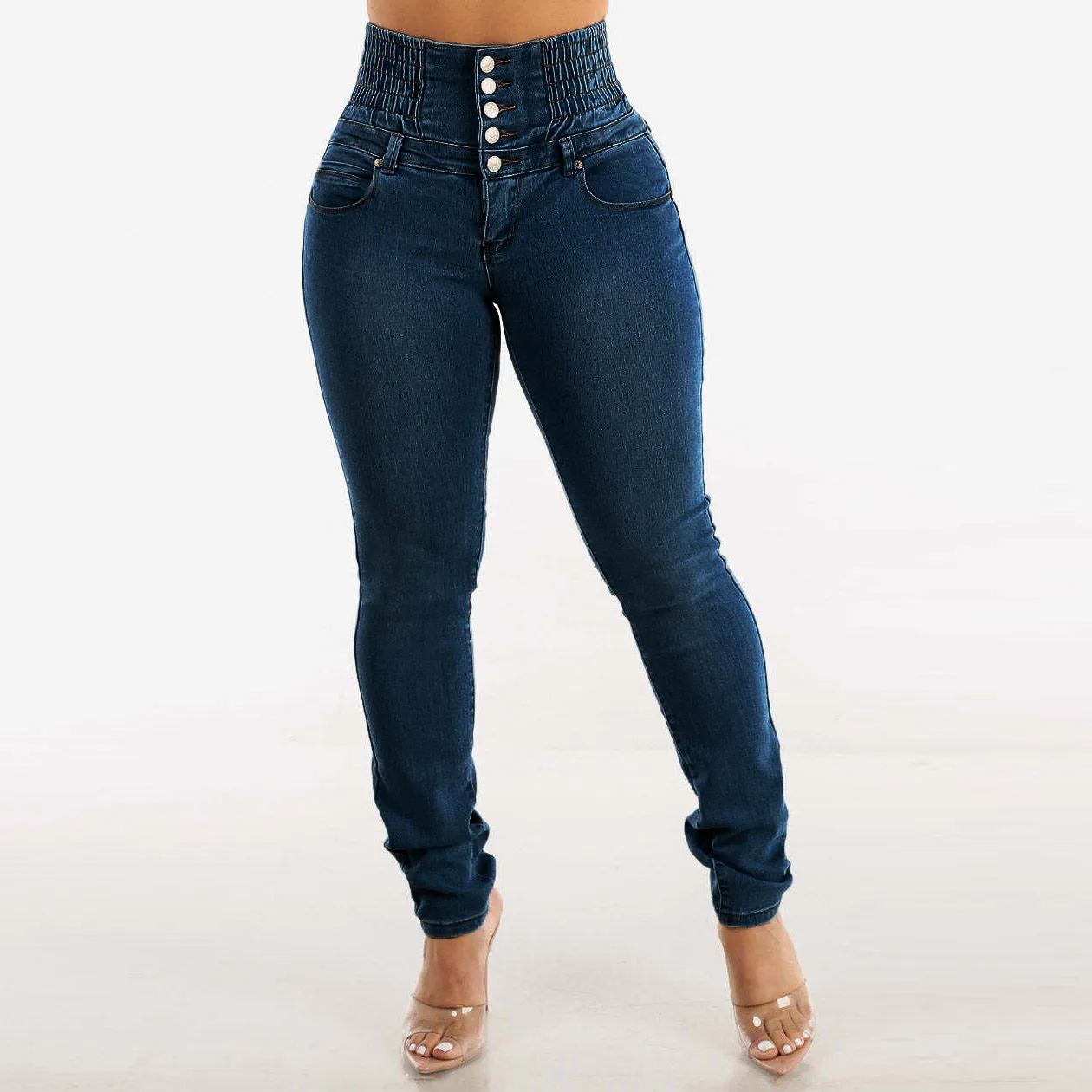 European And American Stretch Slimming Jeans Women's Button