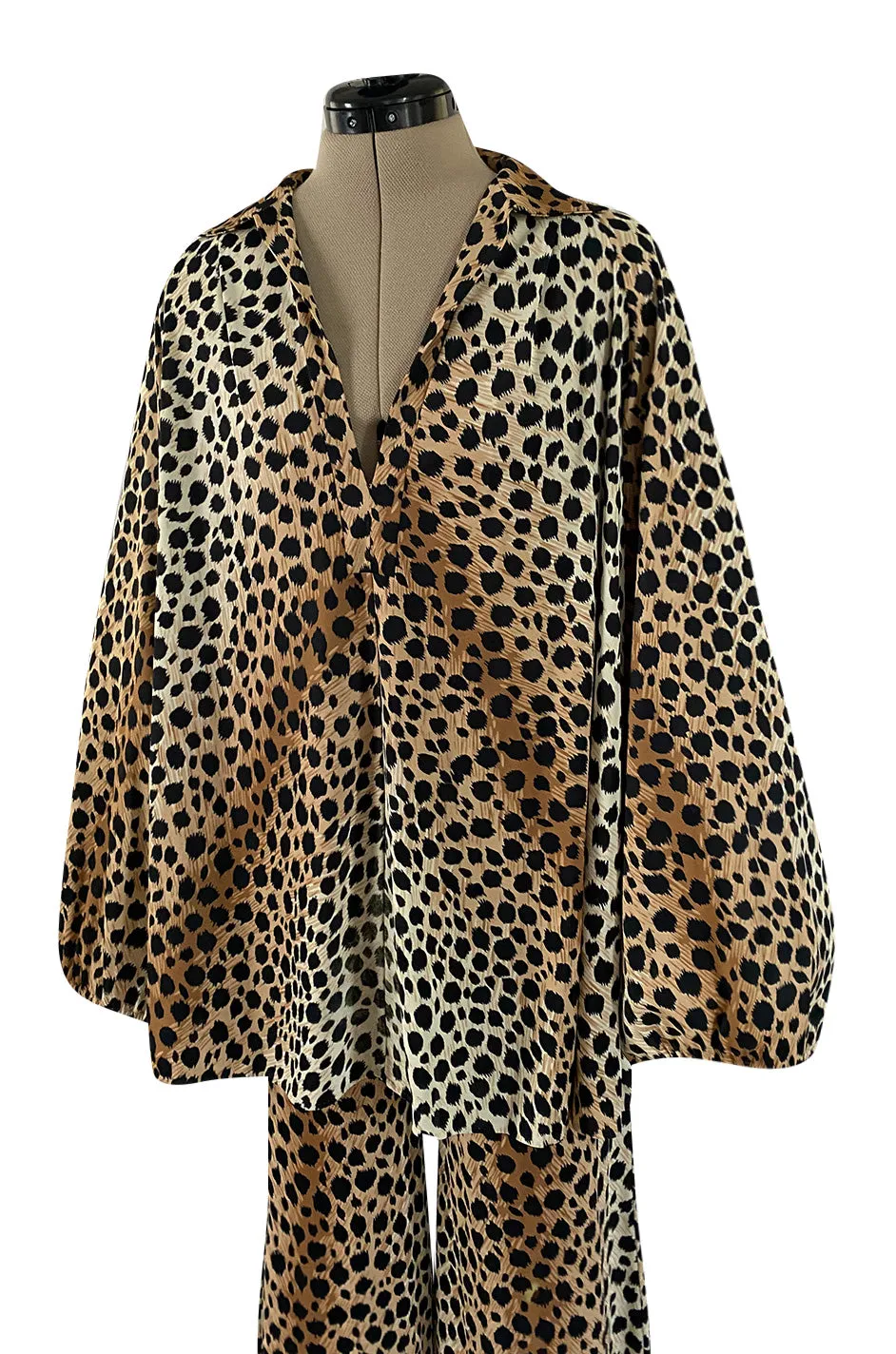 Fabulous 1970s Neiman Marcus Nylon Jersey Leopard Print Tuni & Flared Pant Set