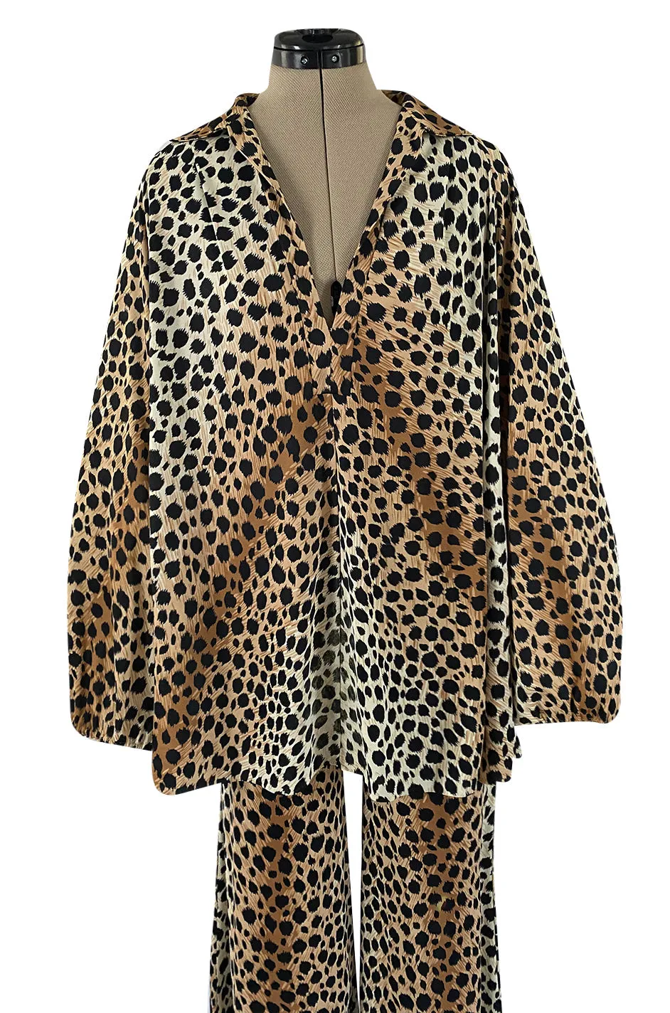 Fabulous 1970s Neiman Marcus Nylon Jersey Leopard Print Tuni & Flared Pant Set