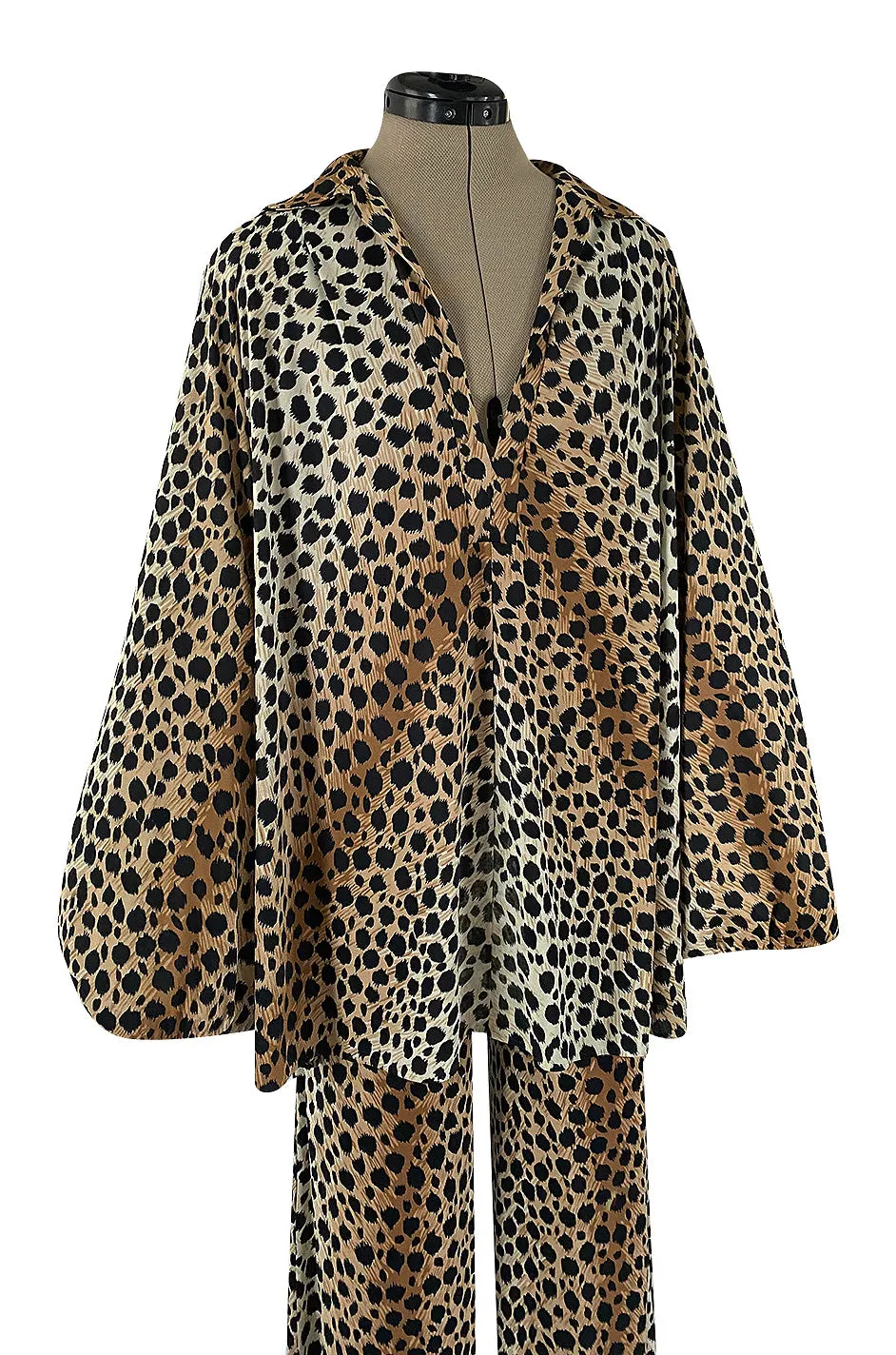 Fabulous 1970s Neiman Marcus Nylon Jersey Leopard Print Tuni & Flared Pant Set