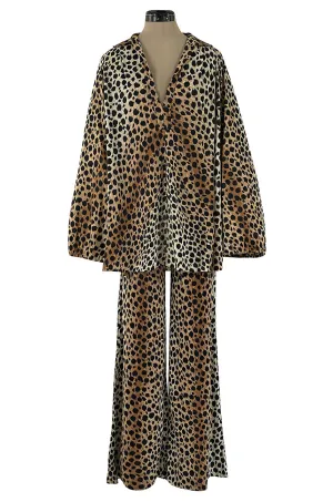 Fabulous 1970s Neiman Marcus Nylon Jersey Leopard Print Tuni & Flared Pant Set