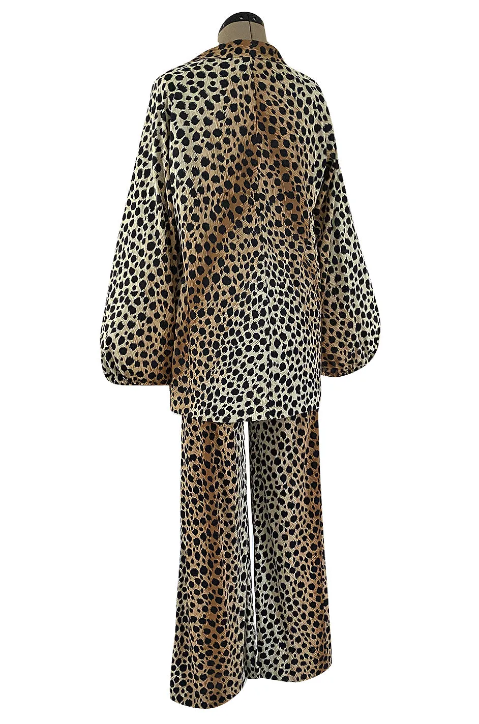 Fabulous 1970s Neiman Marcus Nylon Jersey Leopard Print Tuni & Flared Pant Set