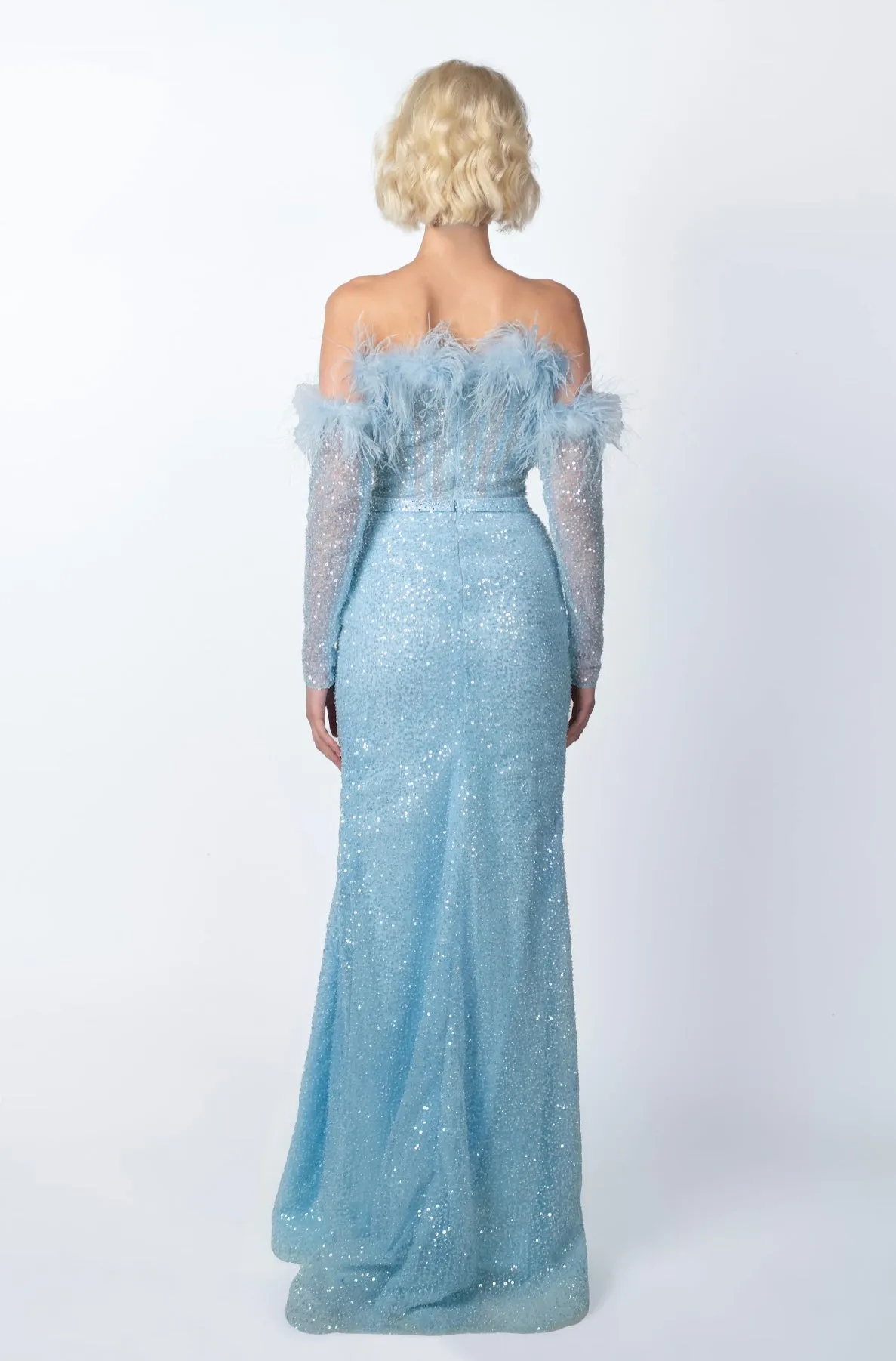 Feathers and Crystals Gown Dress
