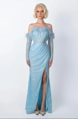 Feathers and Crystals Gown Dress