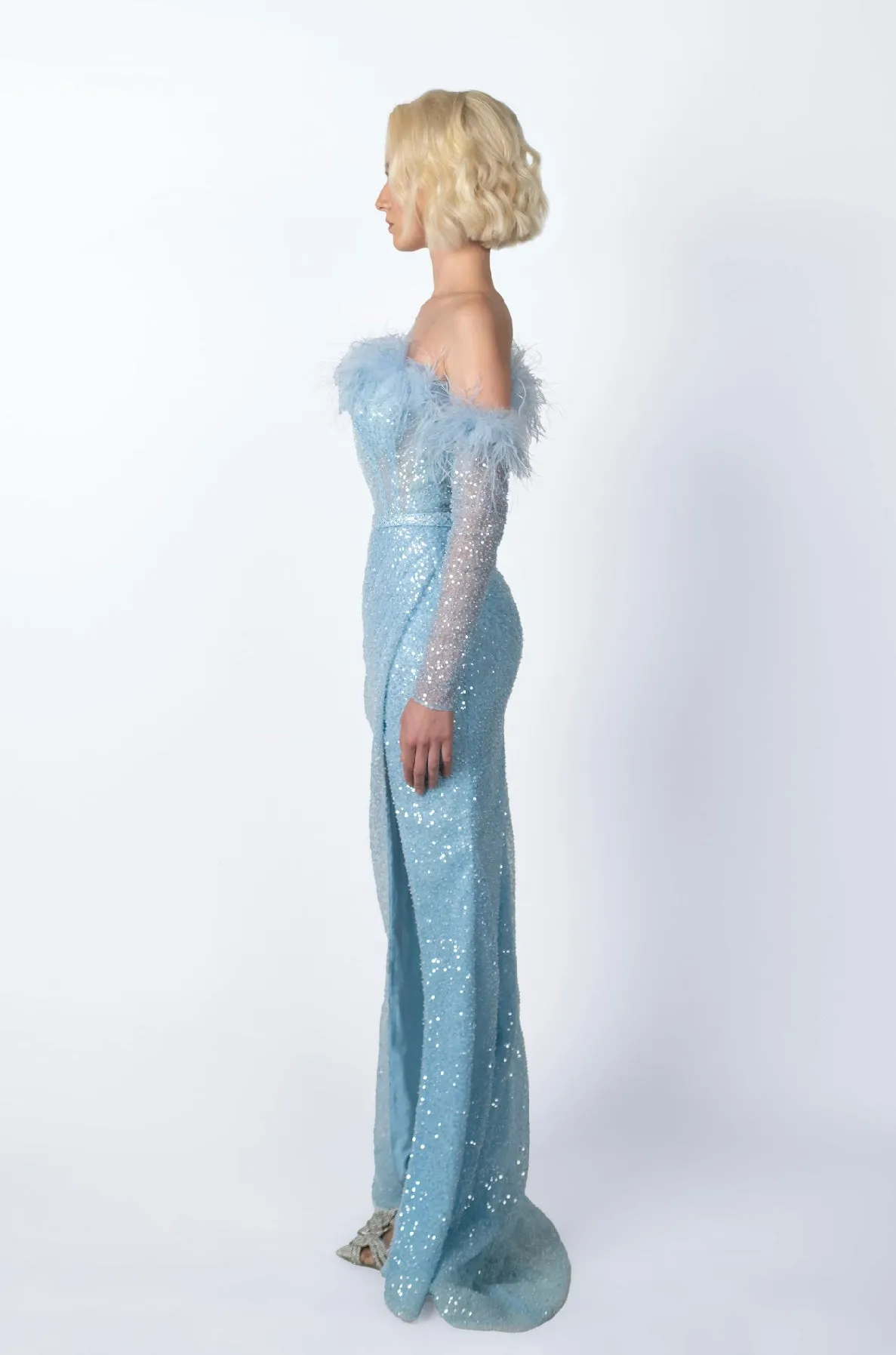 Feathers and Crystals Gown Dress