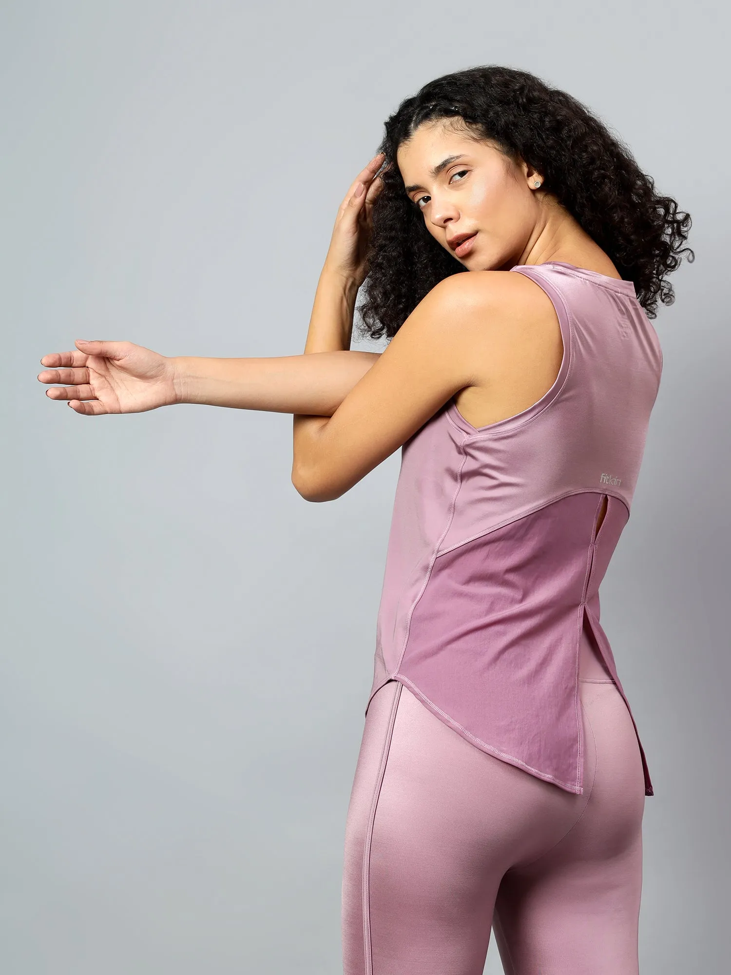 Fitkin Lavender Tank Top With Back Net Panel Design