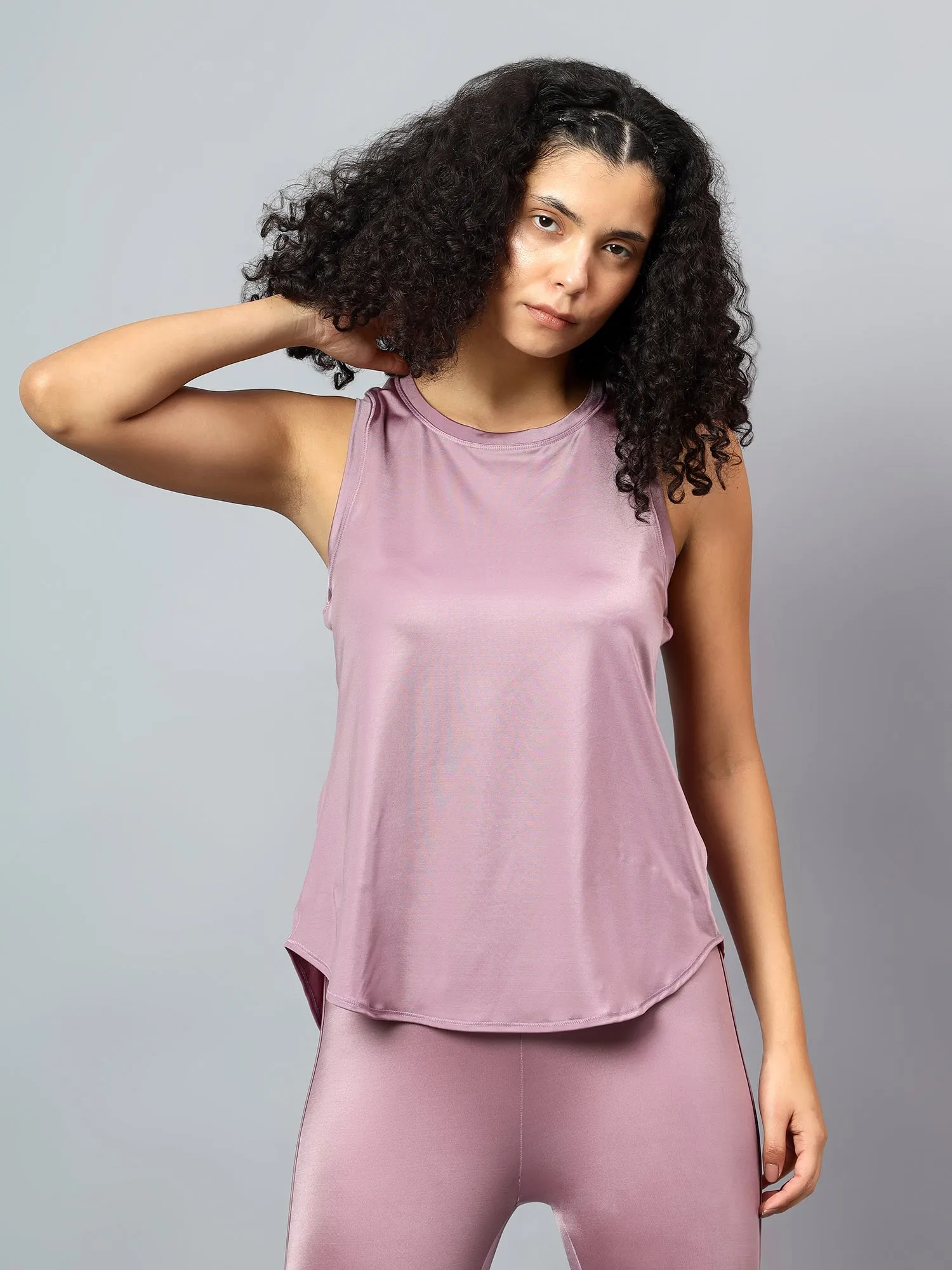 Fitkin Lavender Tank Top With Back Net Panel Design