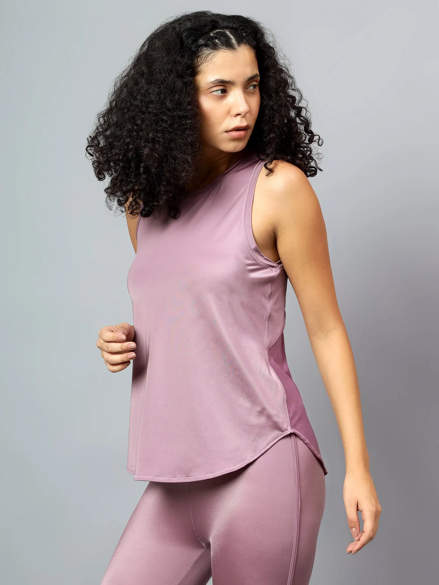 Fitkin Lavender Tank Top With Back Net Panel Design