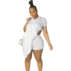 Flare Flow Asymmetric Cutout Top & Fitted Shorts Set