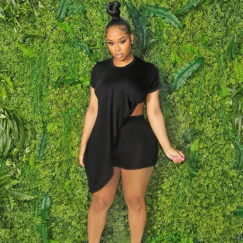 Flare Flow Asymmetric Cutout Top & Fitted Shorts Set