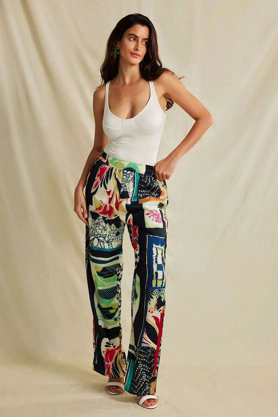 Fleur - Trendy Floral Accents Woman's Straight Fit Pants
