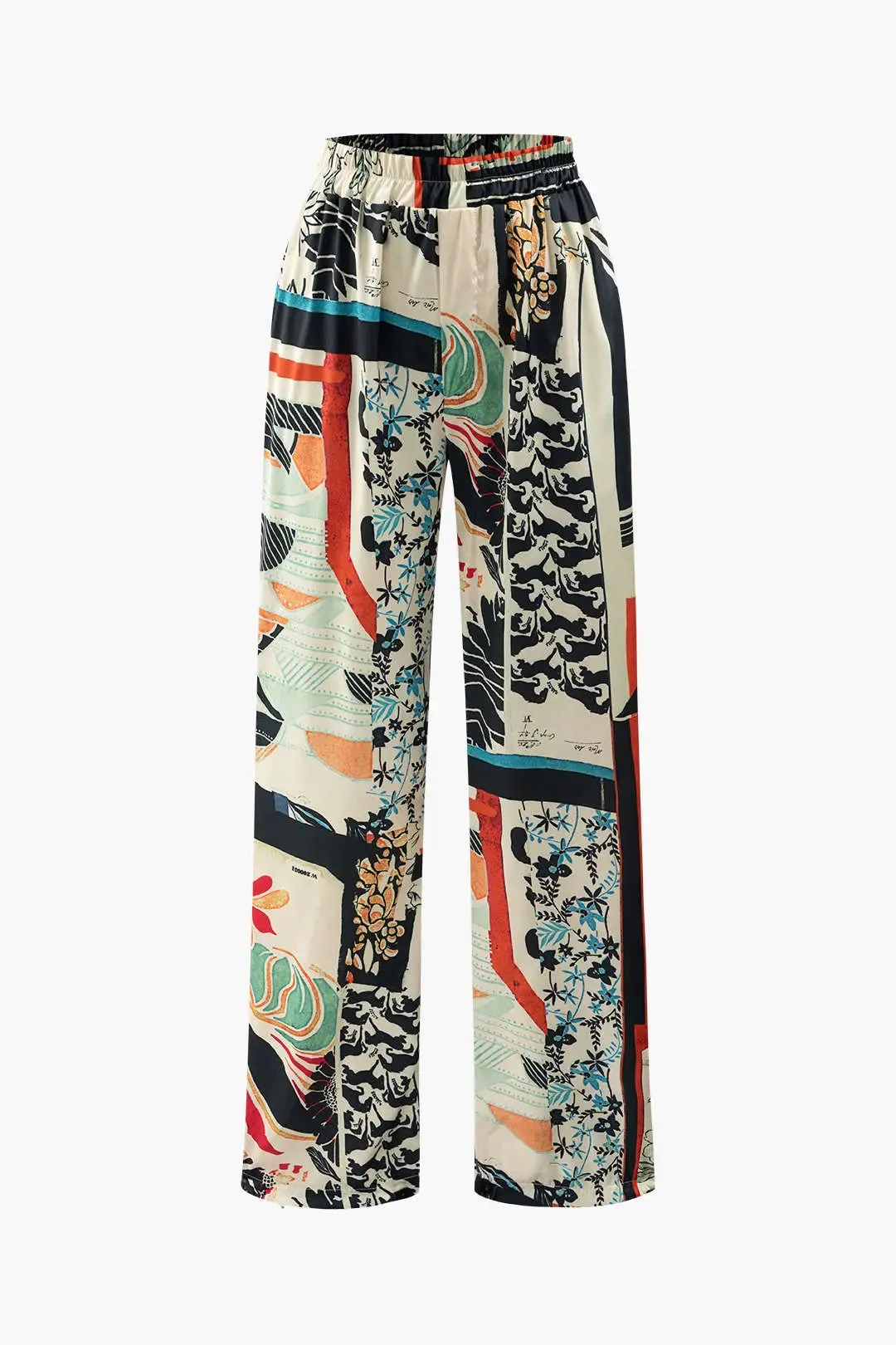 Fleur - Trendy Floral Accents Woman's Straight Fit Pants