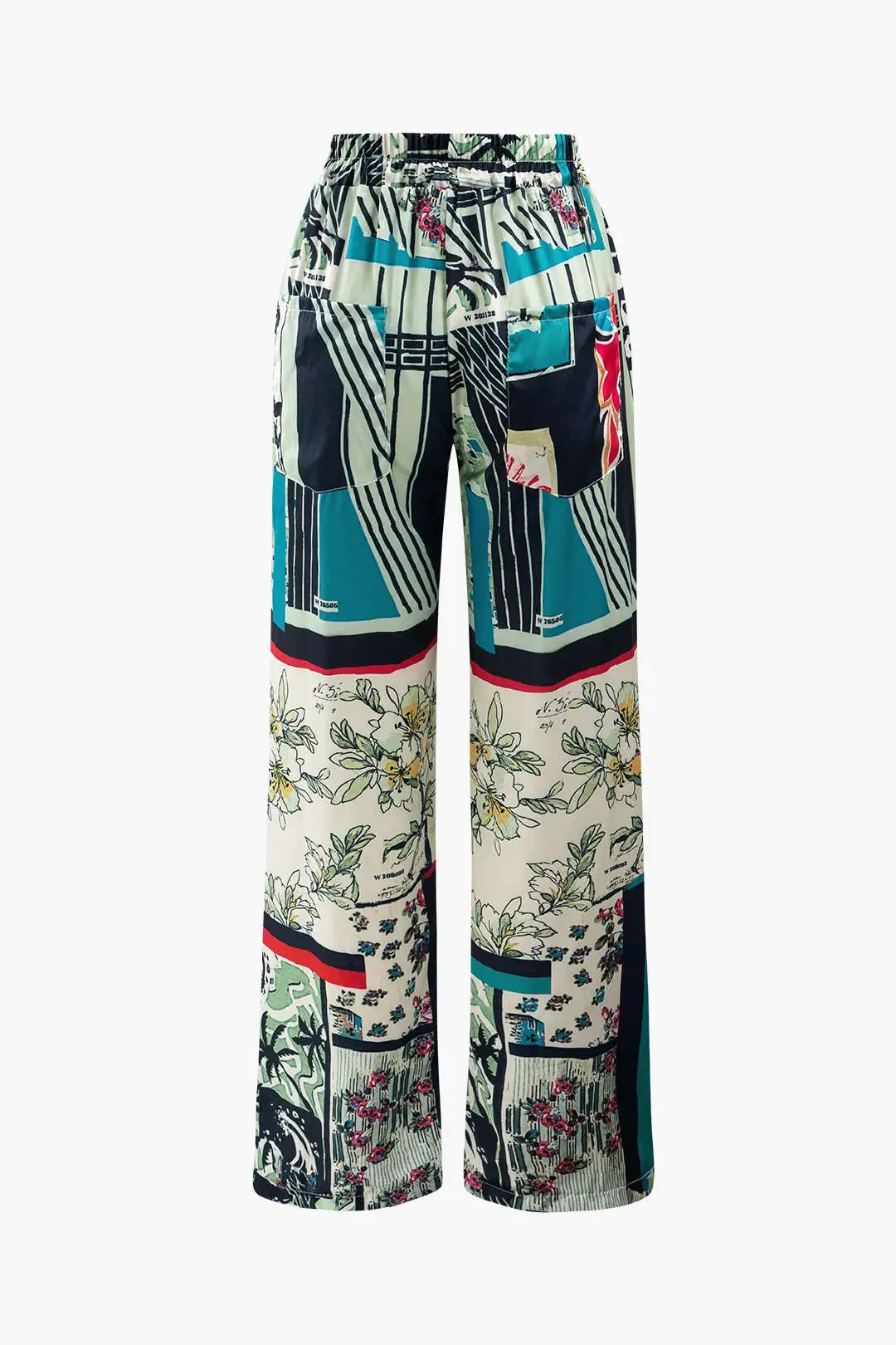 Fleur - Trendy Floral Accents Woman's Straight Fit Pants