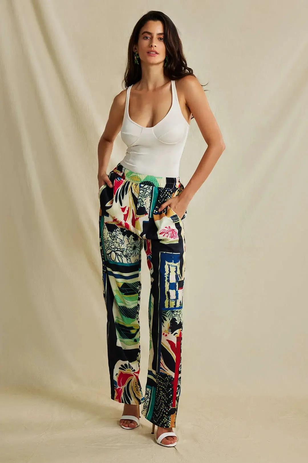 Fleur - Trendy Floral Accents Woman's Straight Fit Pants