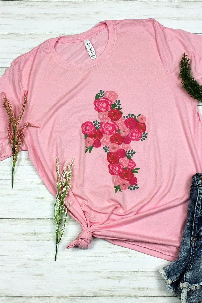 Floral Cross Tri-Blend Short Sleeve Tee