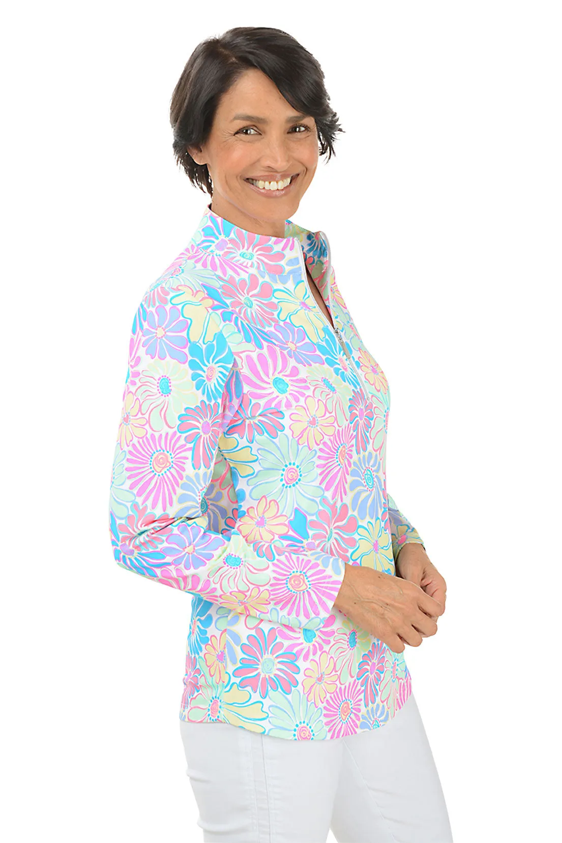 Flower Power Cooling UPF50  Mock Neck Top