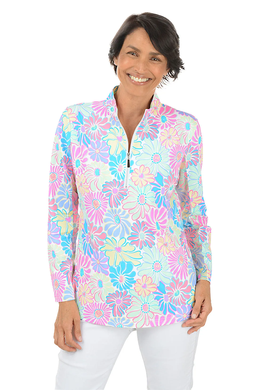 Flower Power Cooling UPF50  Mock Neck Top