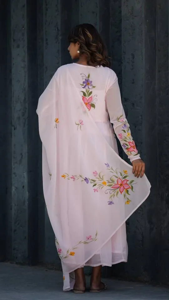 Georgette Anarkali Kurta & Dupatta Set with Brush Paintwork – Elegant Festive Wear