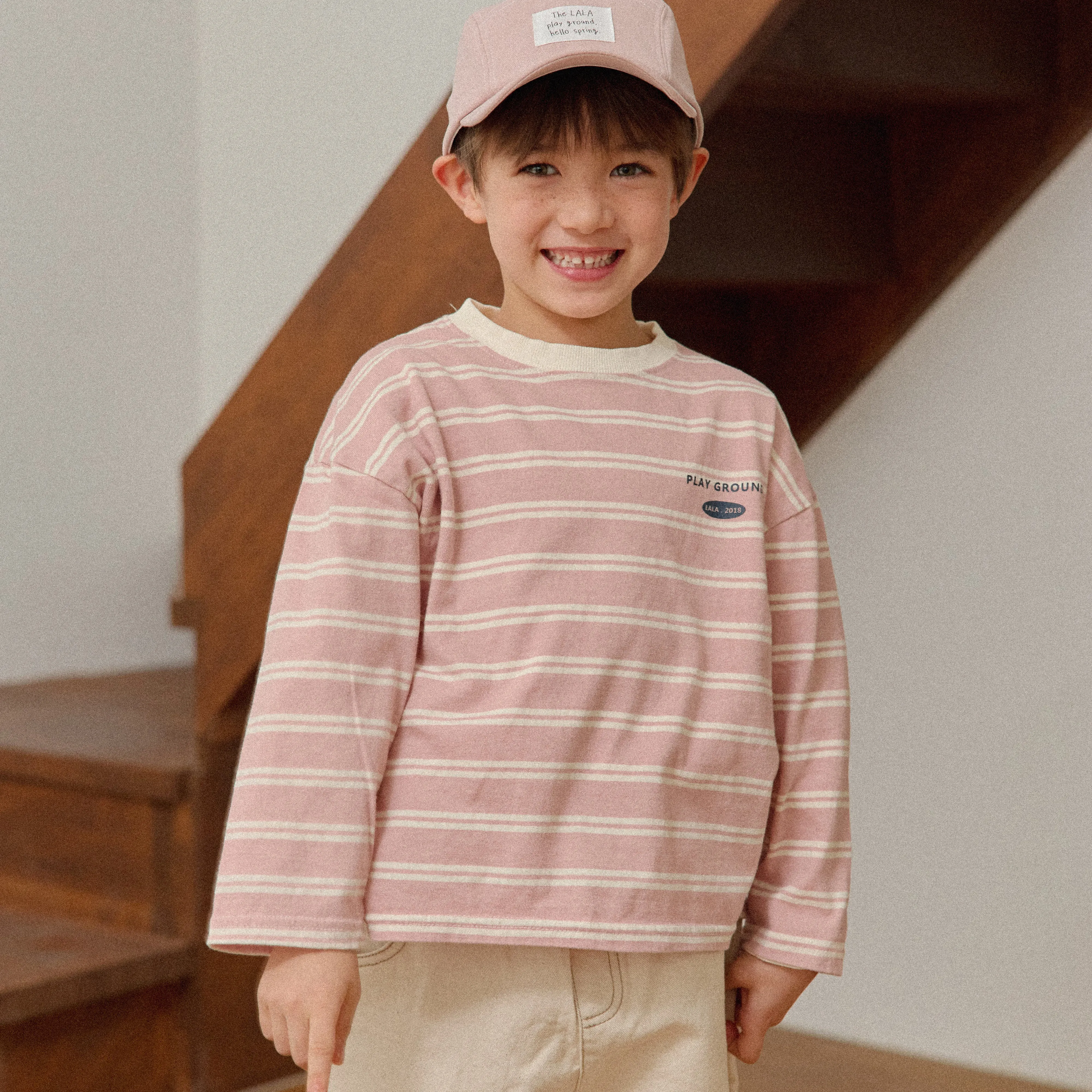 Girls & Boys Saint Stripe LS Tee - Pink