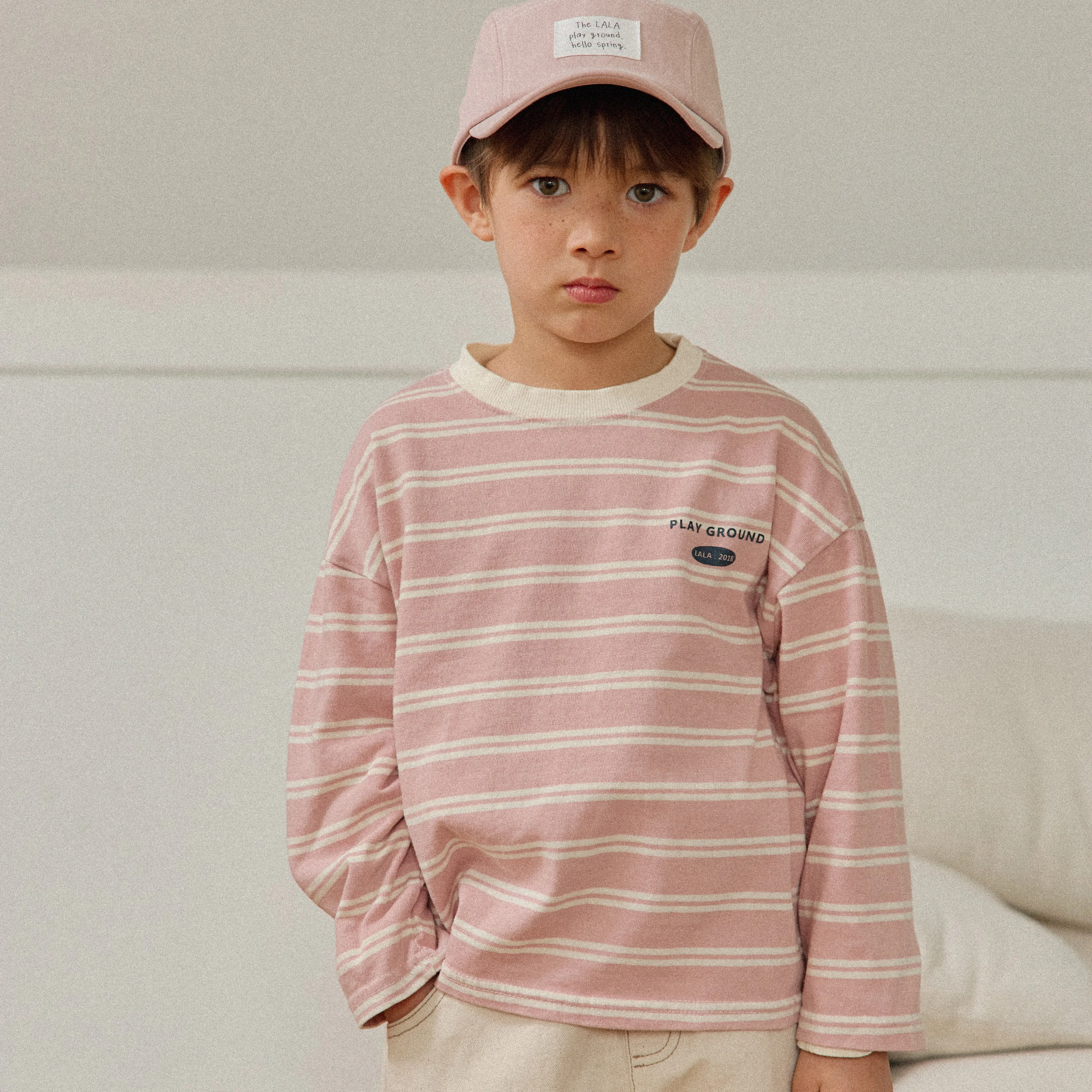 Girls & Boys Saint Stripe LS Tee - Pink