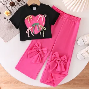 Girls suits love print short-sleeved T-shirts   bow trousers new products