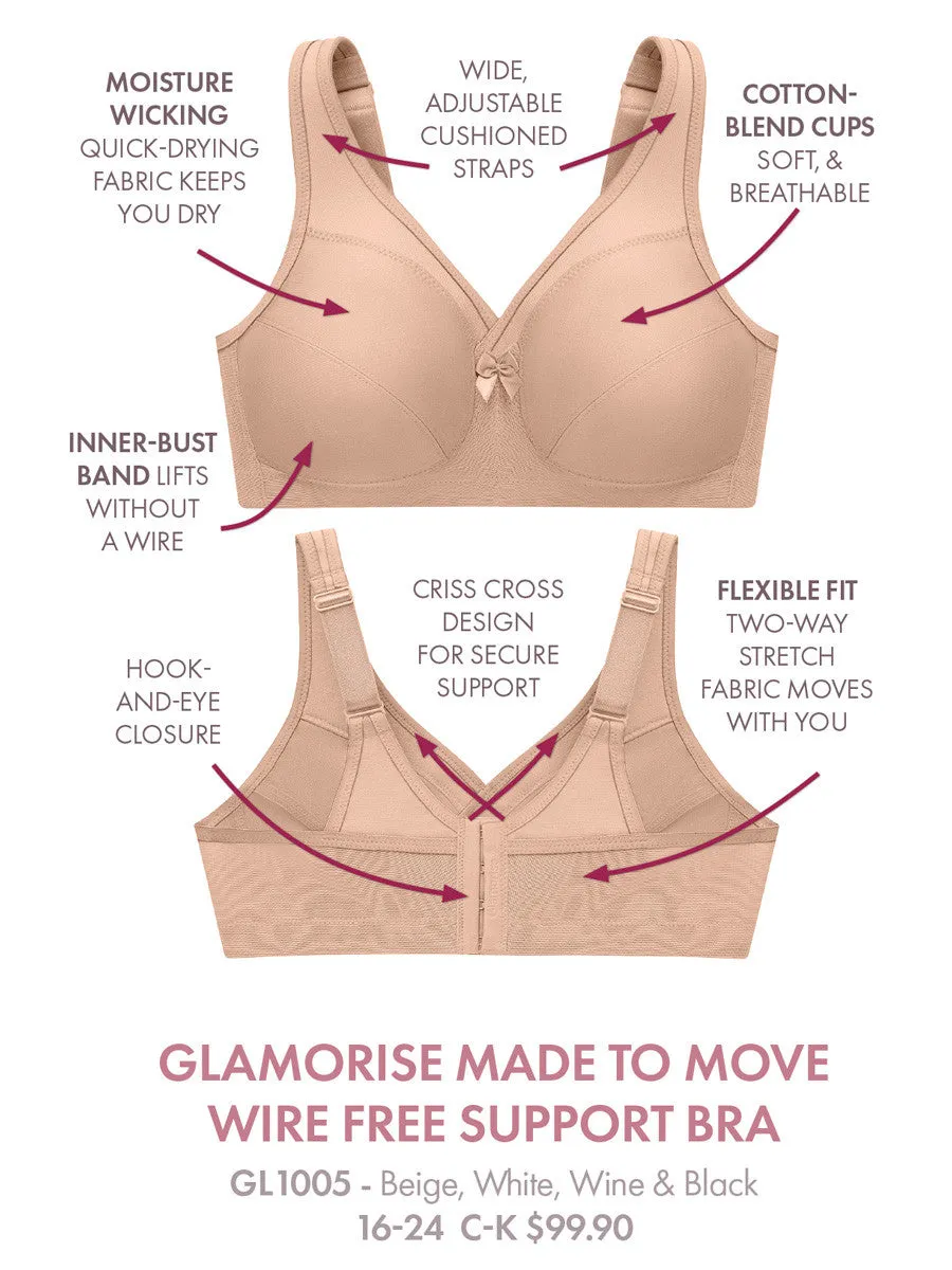 Glamorise Bra 1005 - Made To Move Wire-Free Support Bra - Black