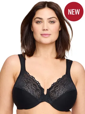 Glamorise Bra 1240 - Low Cut WonderWire Lace Bra - Black