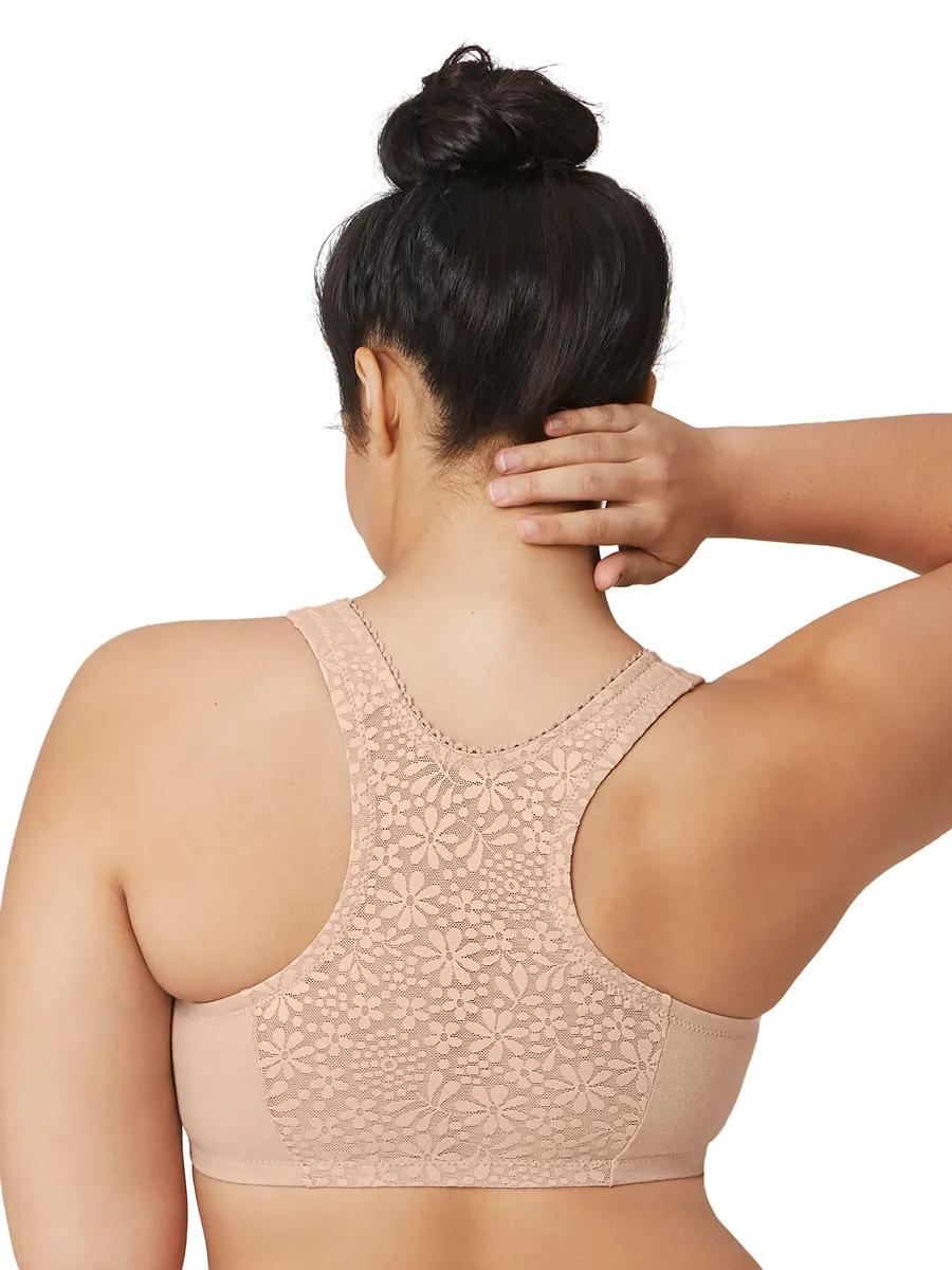 Glamorise Bra 1908 - Off Duty Front Close T-Back Comfort Bra - Beige