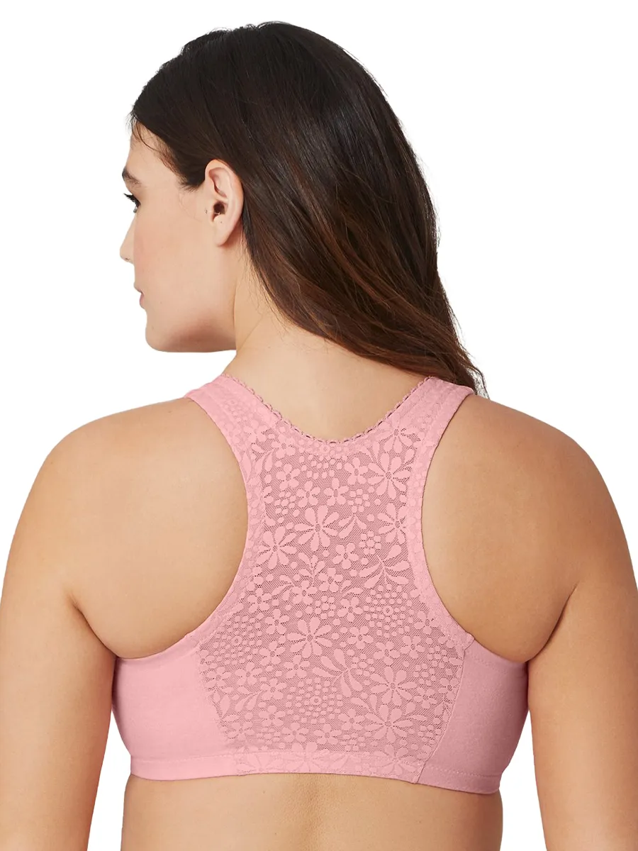 Glamorise Bra 1908 - Off Duty Front Close T-Back Comfort Bra - Pink