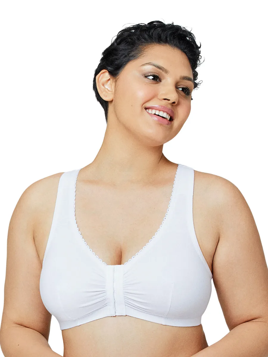 Glamorise Bra 1908 - Off Duty Front Close T-Back Comfort Bra - White
