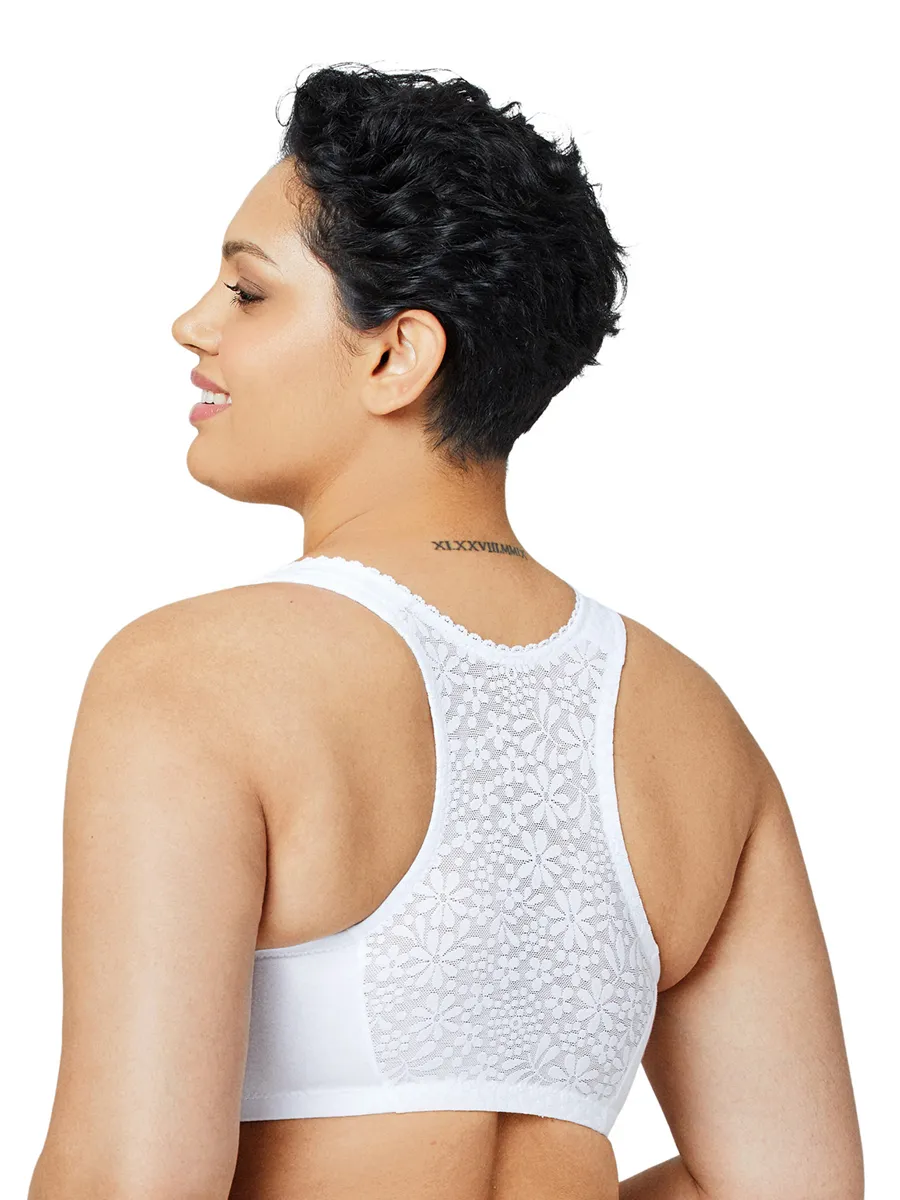 Glamorise Bra 1908 - Off Duty Front Close T-Back Comfort Bra - White
