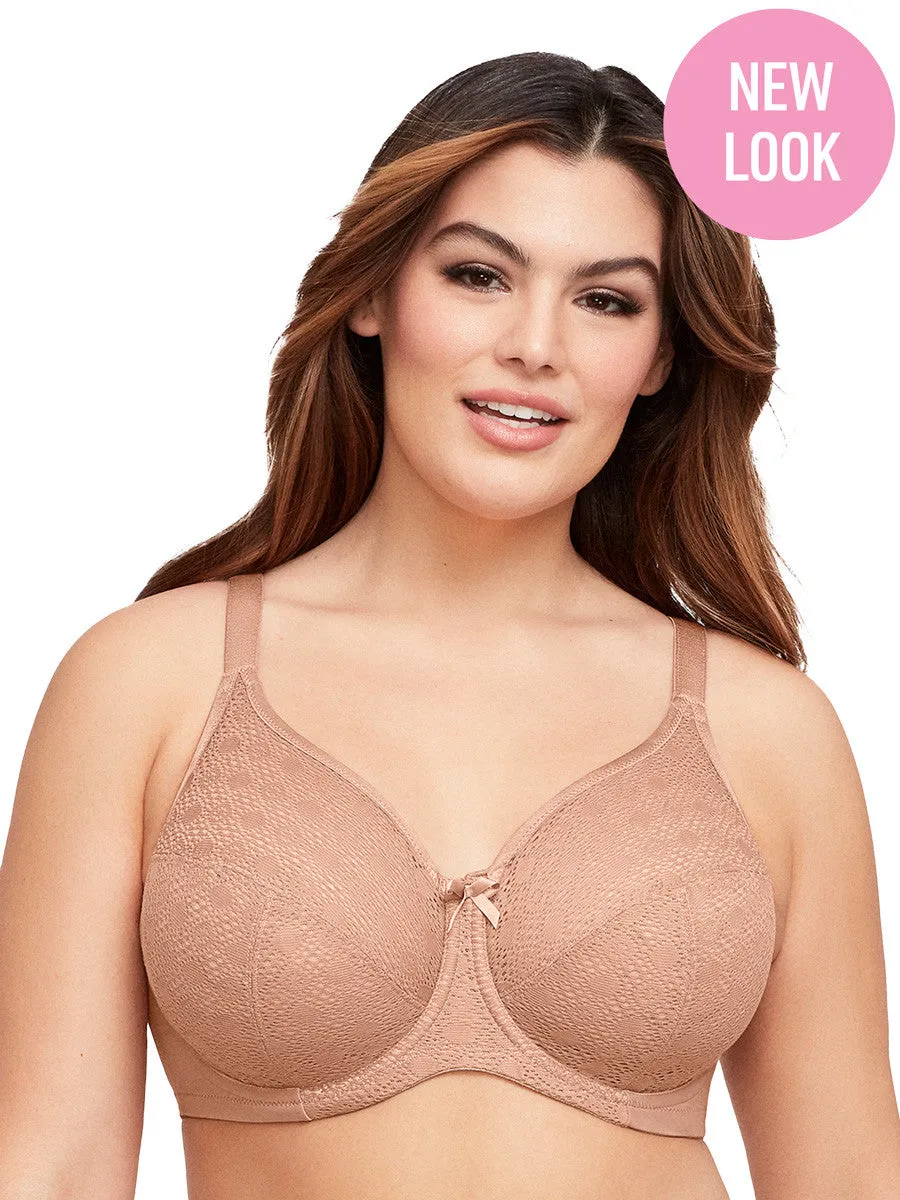 Glamorise Bra 9855 - Lace Comfort Wonderwire Bra - Cappuccino