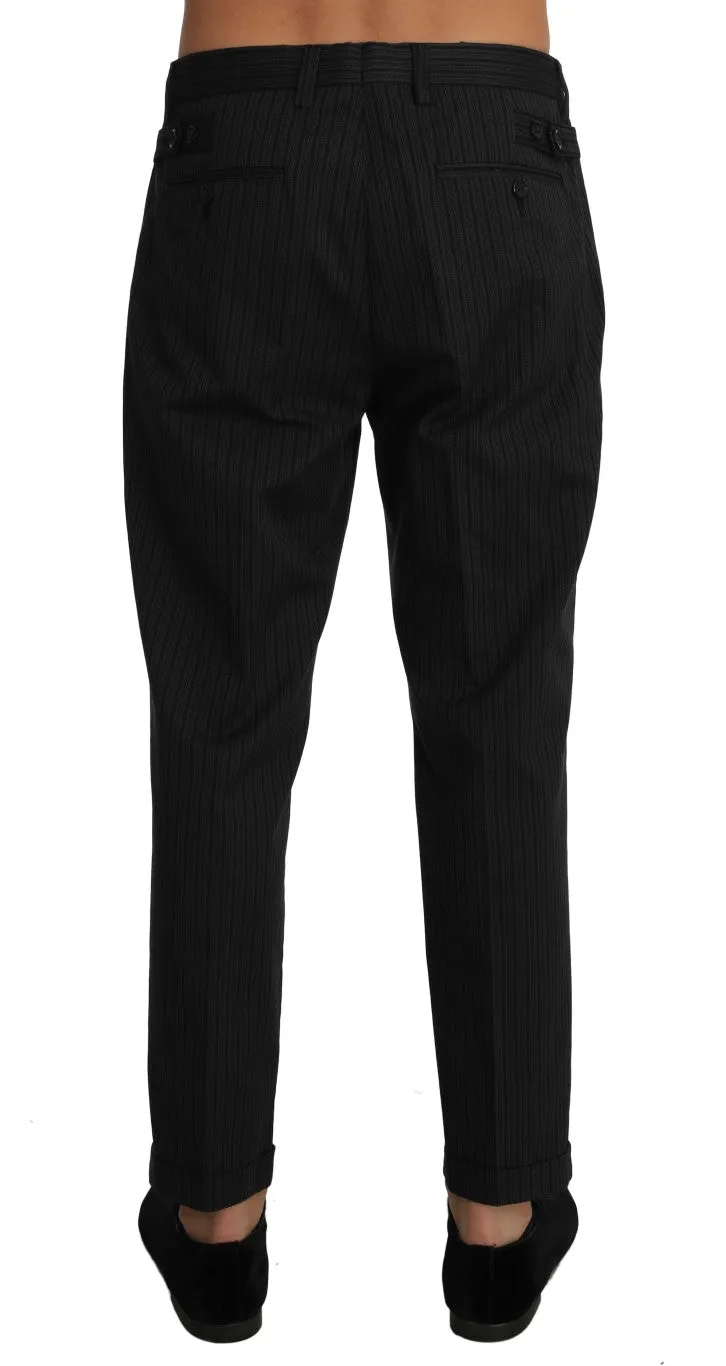 Gray Cotton Striped Stretch Trousers  Pants