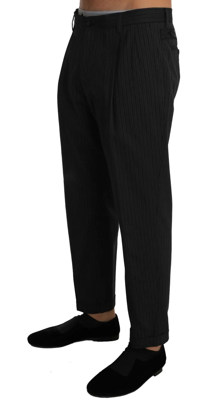 Gray Cotton Striped Stretch Trousers  Pants