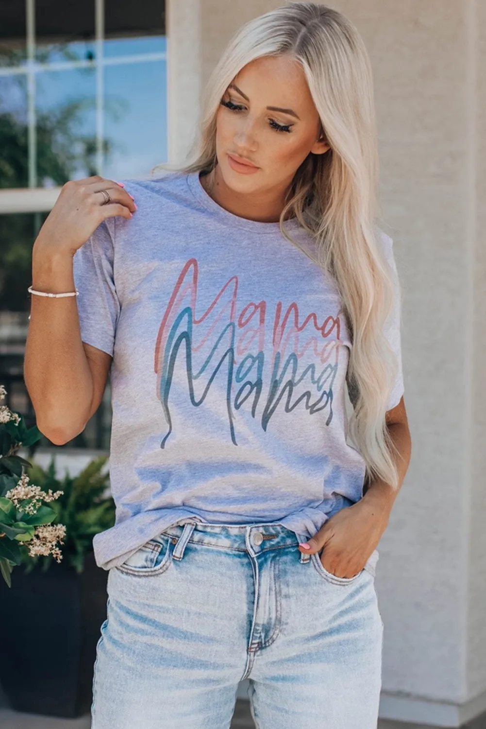 Gray Letter Mama Quadruple Shadows Graphic Tee