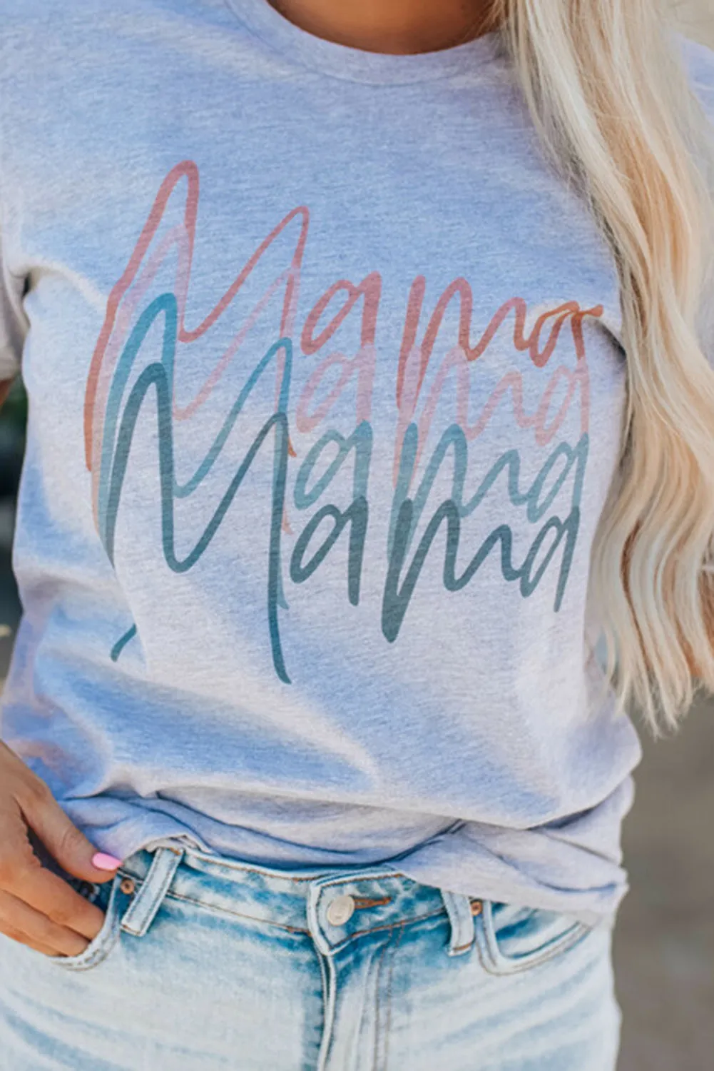 Gray Letter Mama Quadruple Shadows Graphic Tee