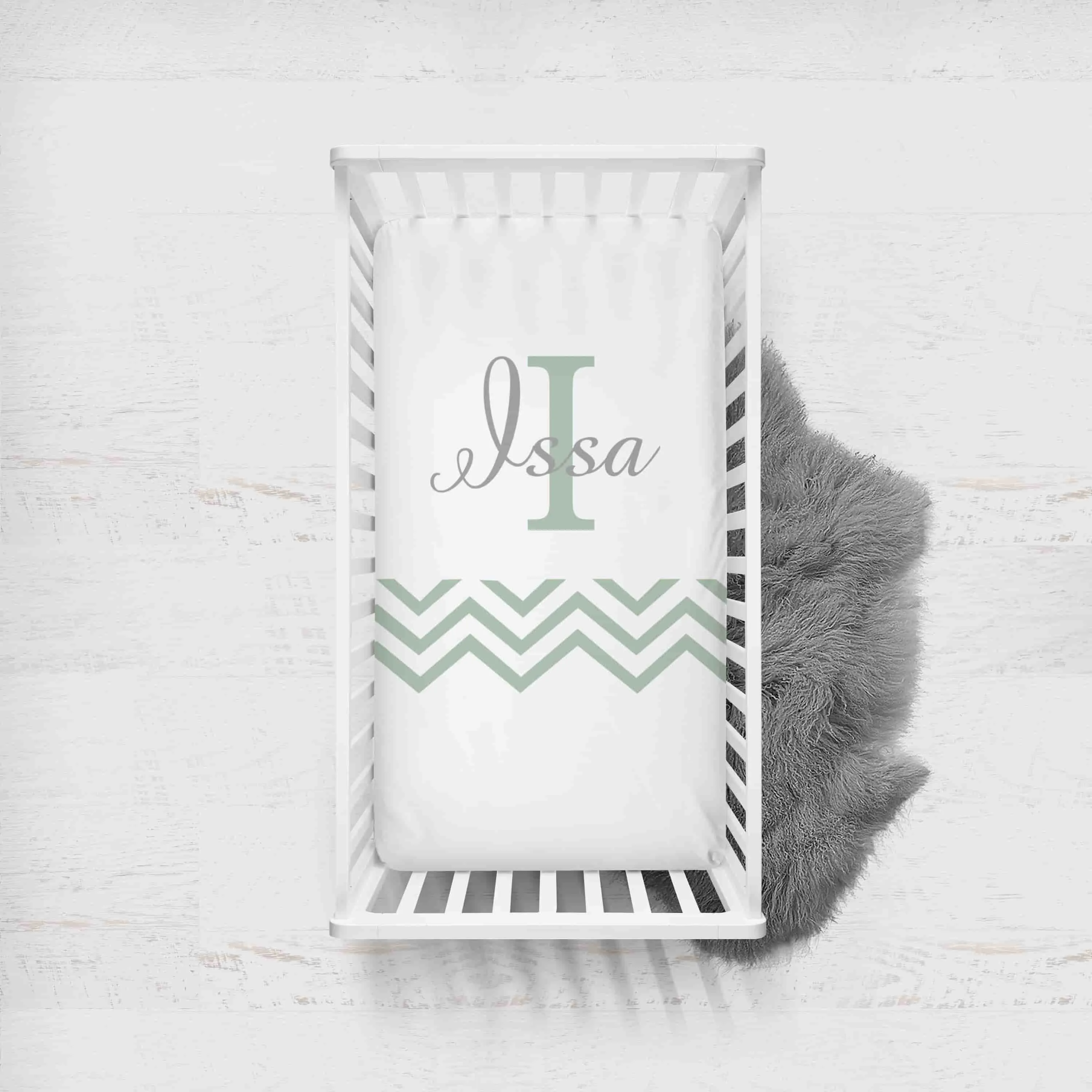 Green and white Themed Personalised Cot Set