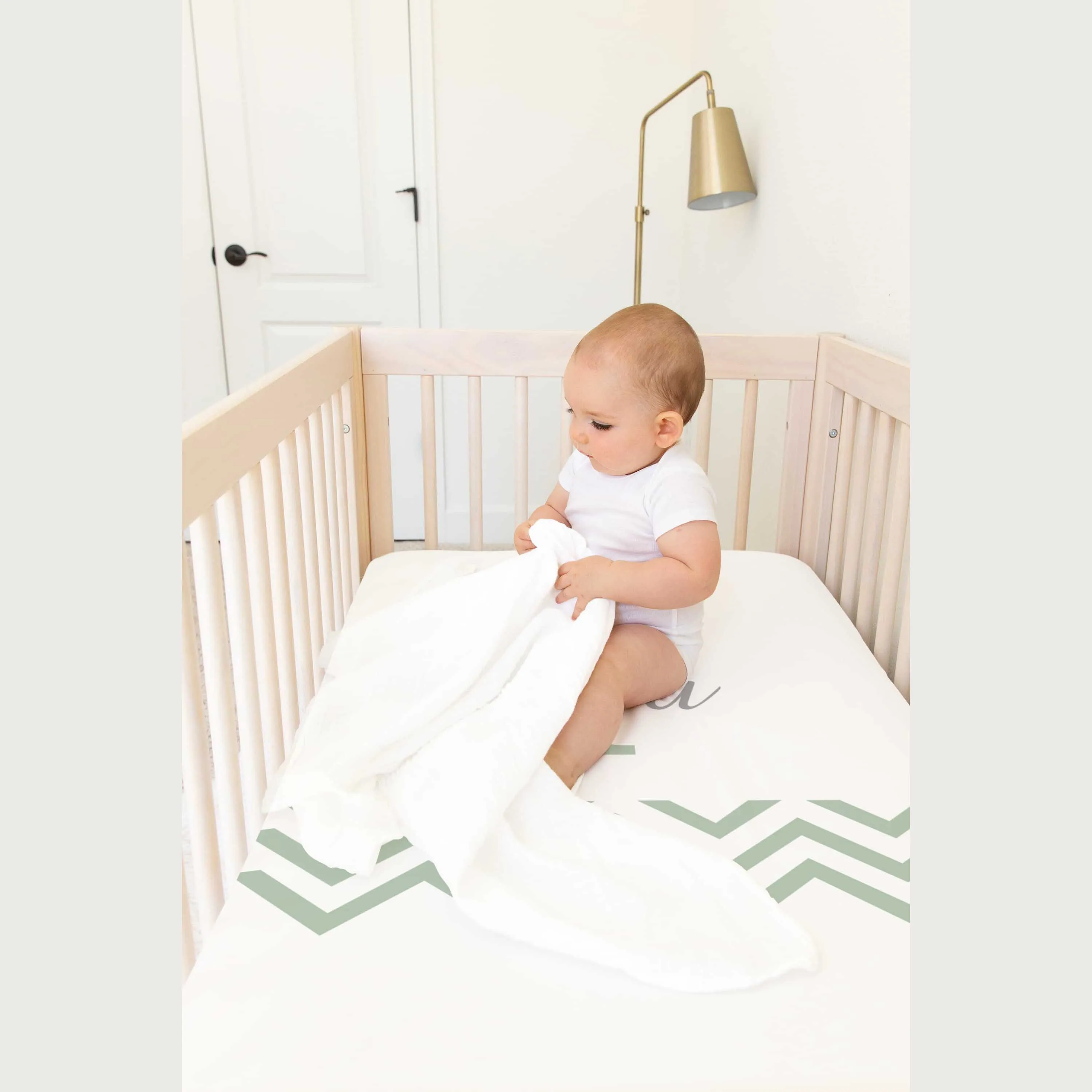 Green and white Themed Personalised Cot Set