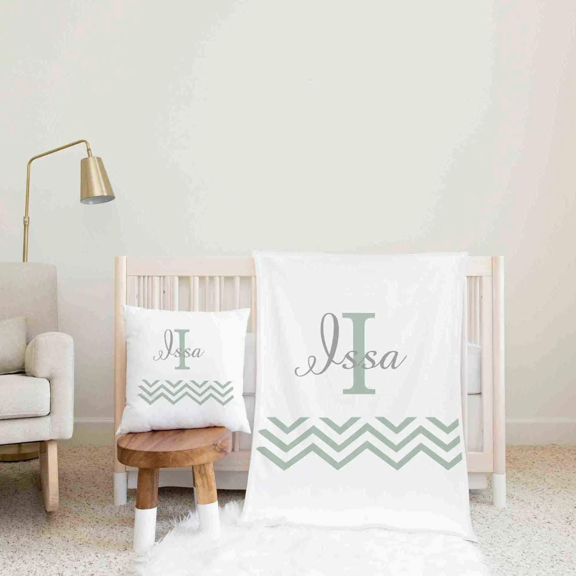 Green and white Themed Personalised Cot Set