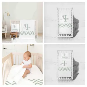 Green and white Themed Personalised Cot Set