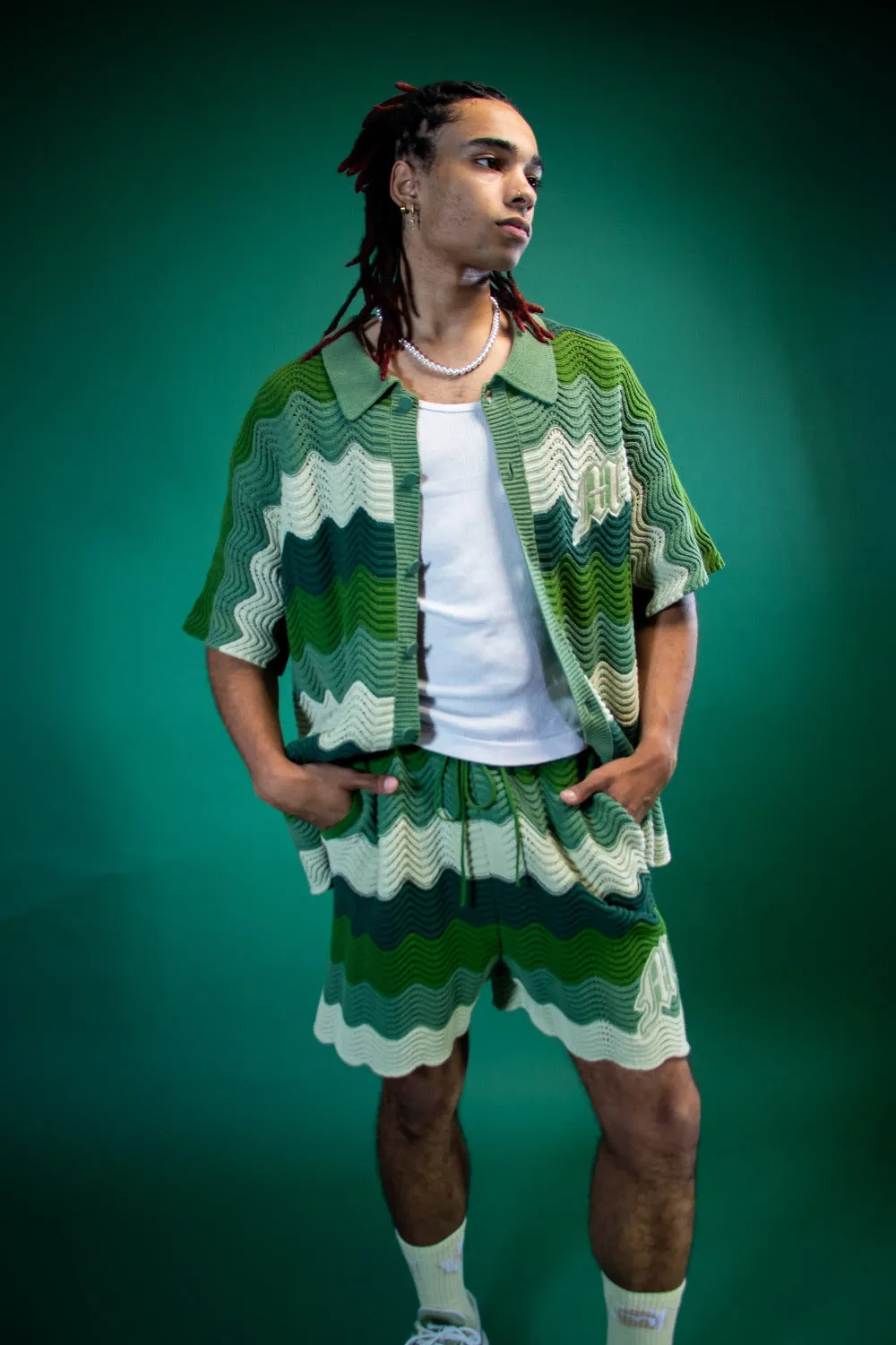Green Knitted Crochet Shorts - Mens