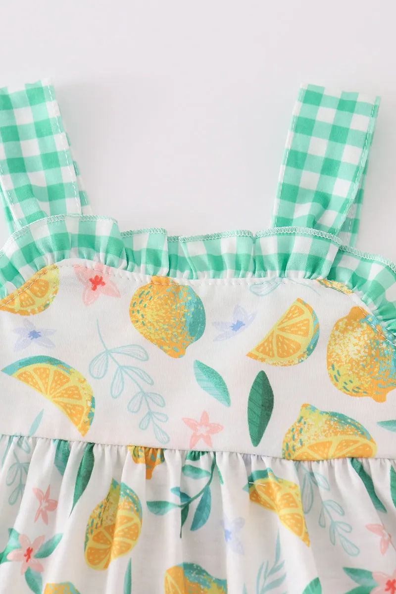 Green Lemon Pirnt Girl Bloomer Set