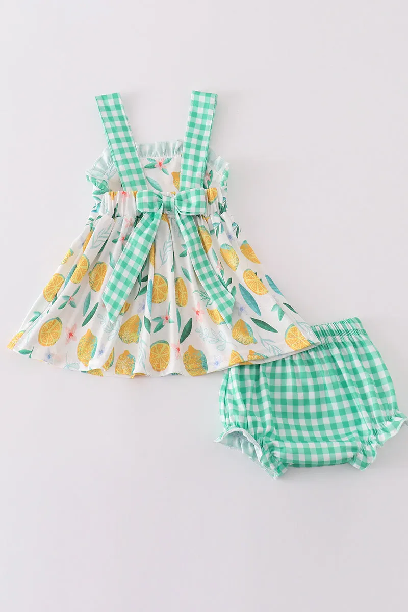 Green Lemon Pirnt Girl Bloomer Set
