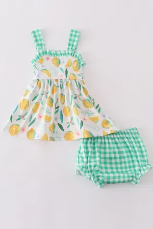 Green Lemon Pirnt Girl Bloomer Set