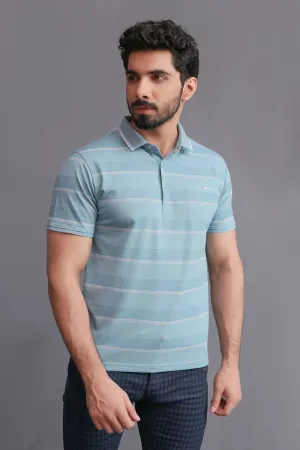 GREEN WIDE STRIPE POLO