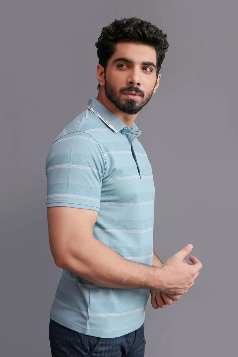 GREEN WIDE STRIPE POLO