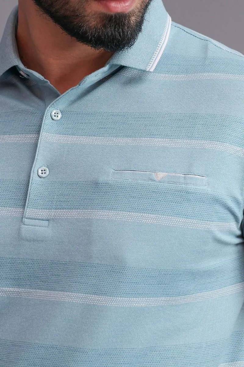 GREEN WIDE STRIPE POLO